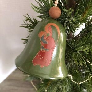 Handmade Clay Bell Ornament with Mother Mary and Baby Jesus